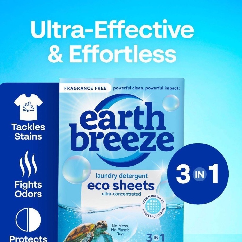 ❤️ EARTH BREEZE Laundry Sheets Eco-Friendly Cleaning Fresh Scent, No Plastic Jug - Picture 8 of 9